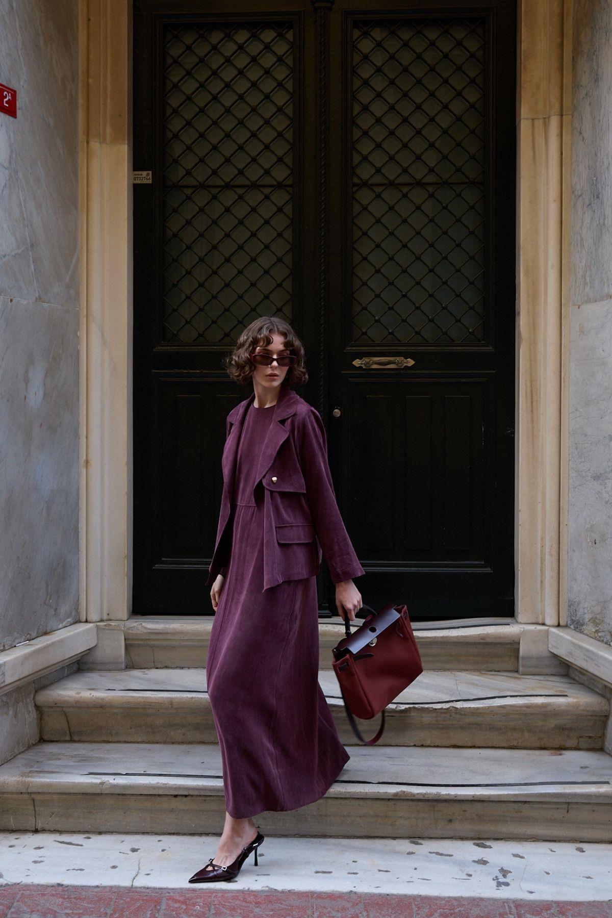 Riva Özel Çıtçıtlı İçlik Elbiseli Takım MÜRDÜM