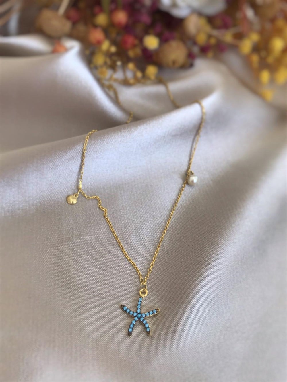 Mavi Taşlı Yıldız Kolye
