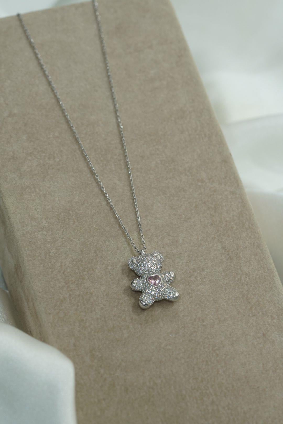 Taşlı Kalp Ayıcık Kolye