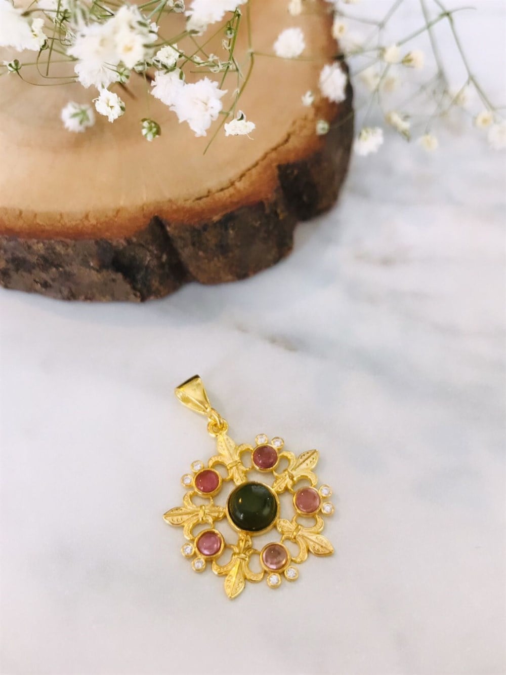 Turmalin Çiçek Kolye Uç