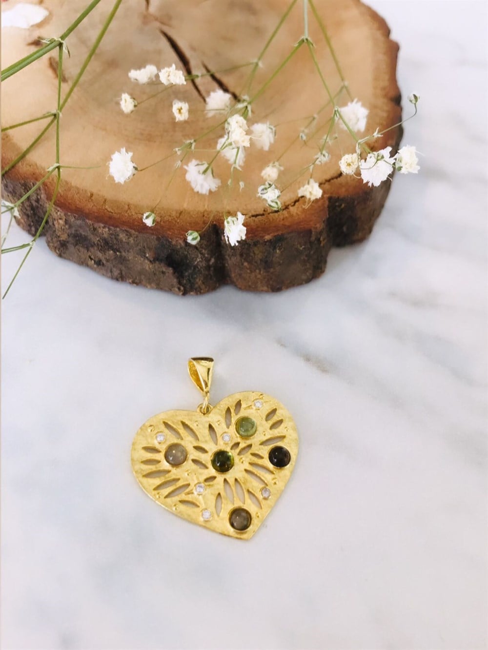 Turmalin Kalp Kolye Uç