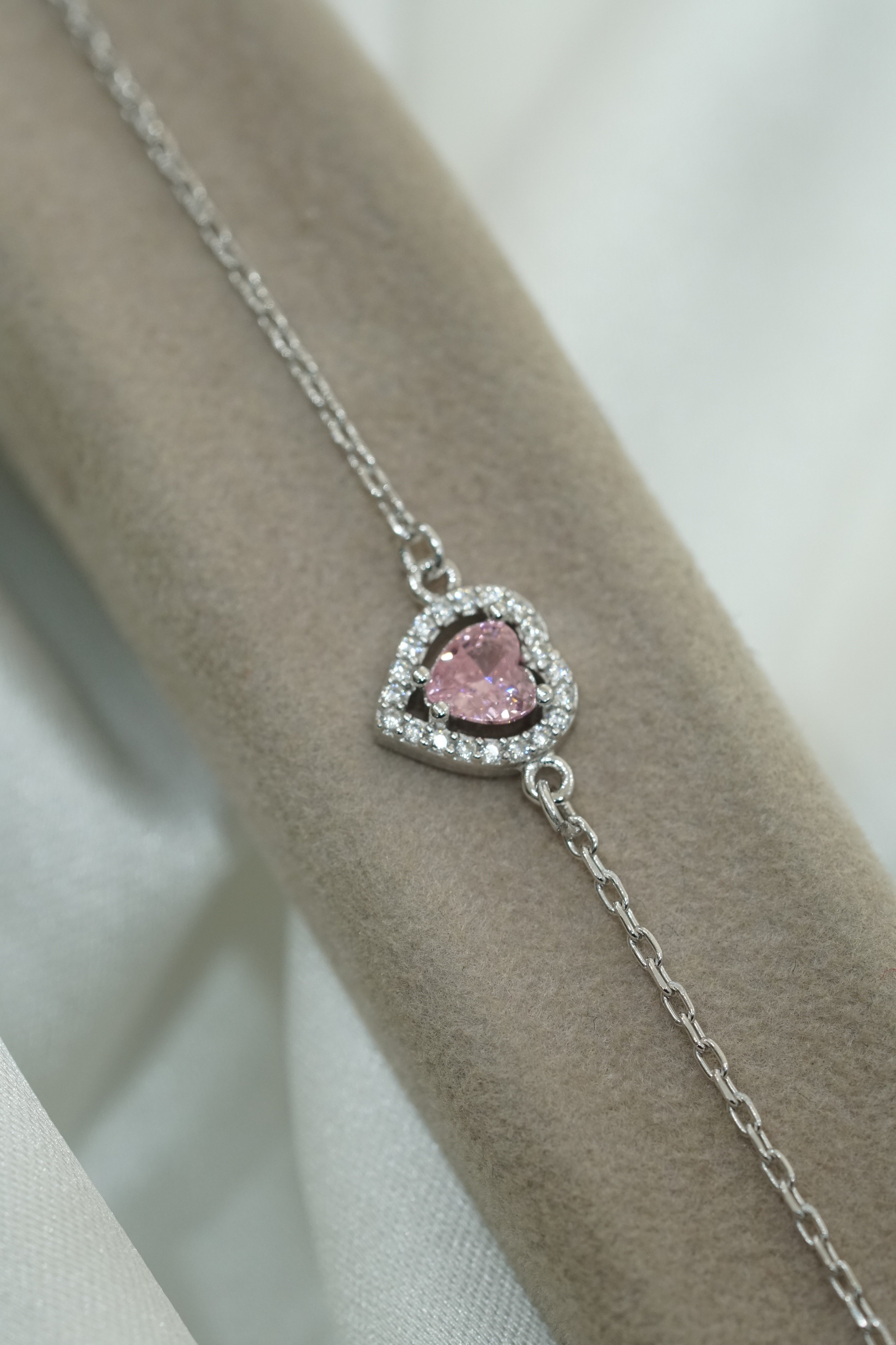 Pembe Taşlı Kalp Bileklik