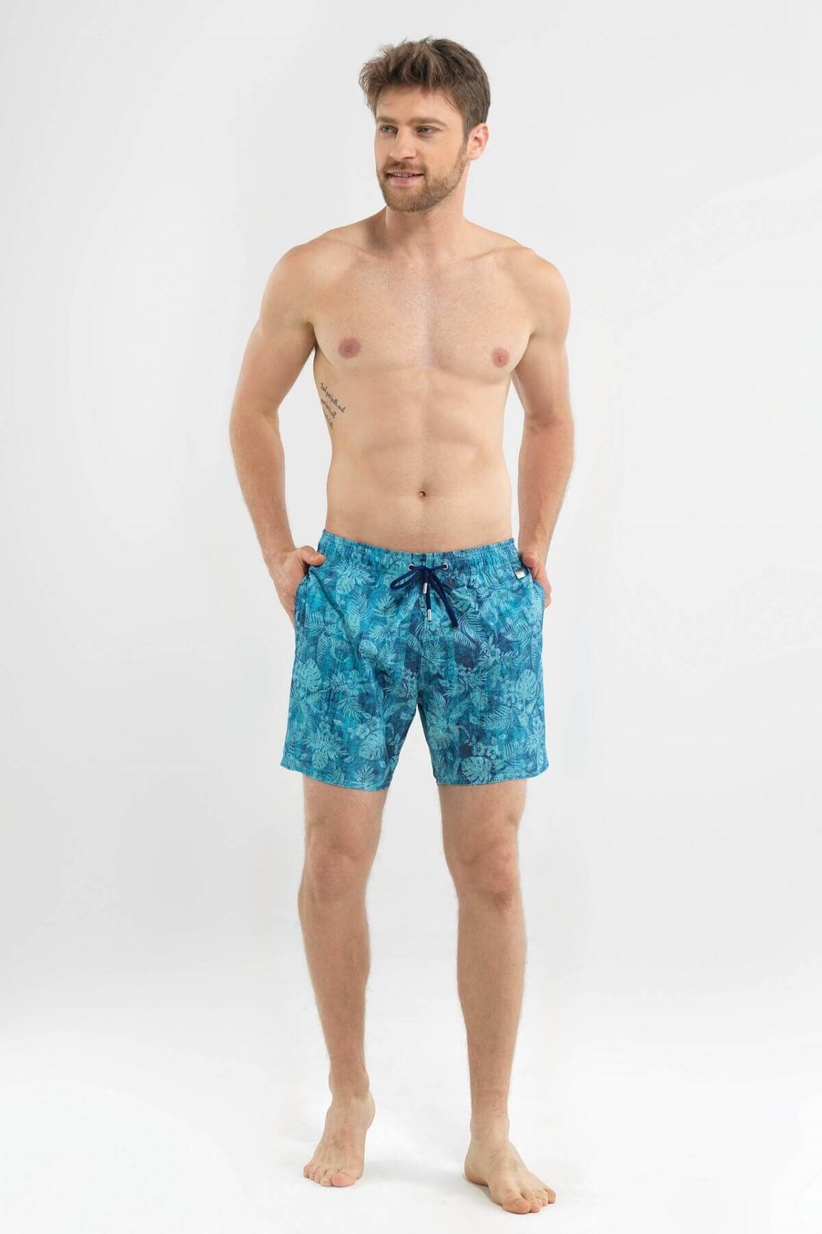 Blackspade Erkek Tropik Desenli Deniz Şort Mayo