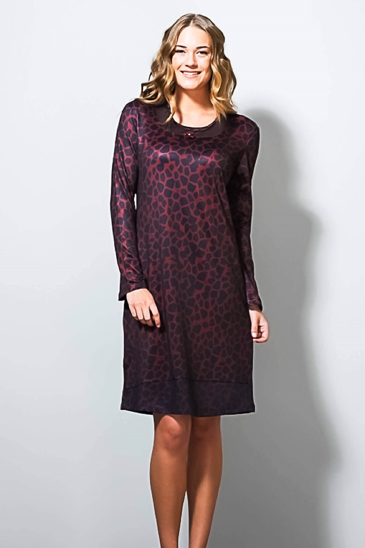 Blackspade Kadın %94 Modal Leopar Desenli Bordo Gecelik