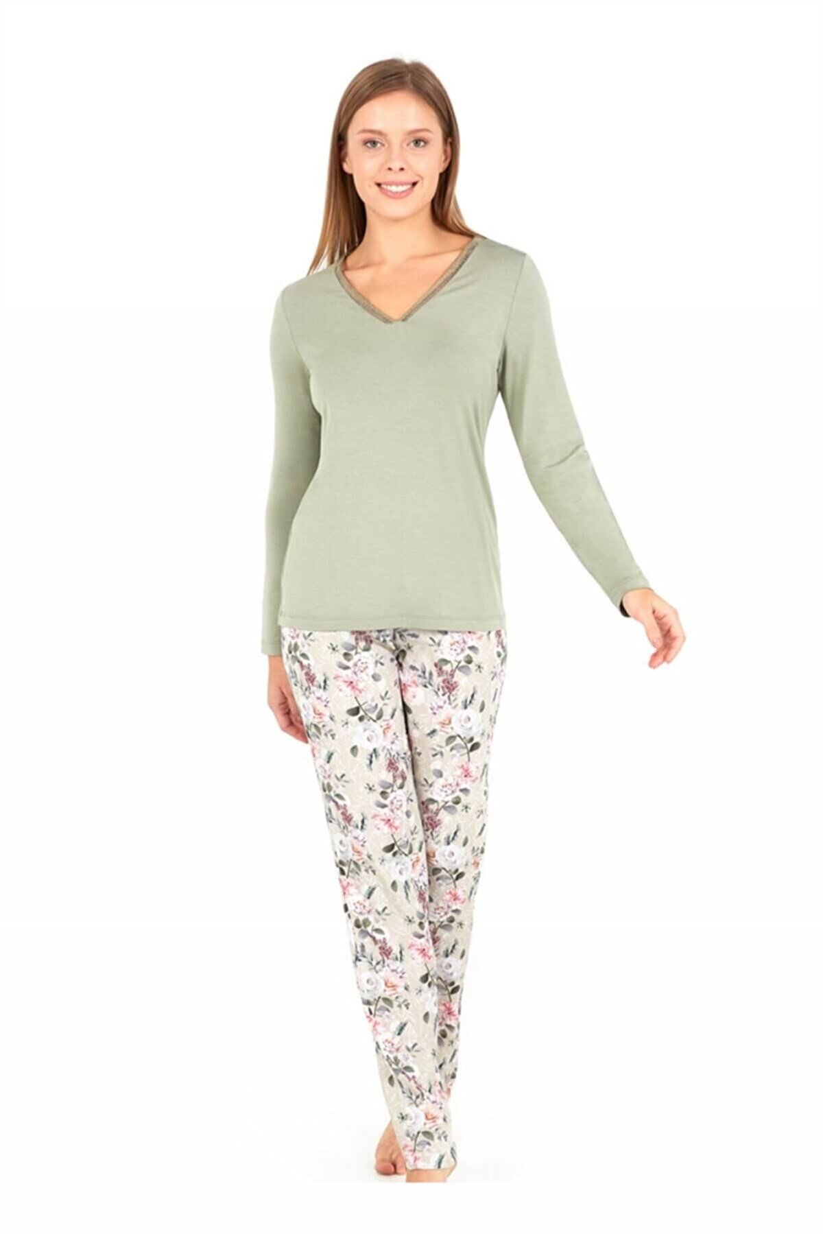 Blackspade Kadın Uzun Kol Pijama Takımı 50675 - Adaçayı Yeşil