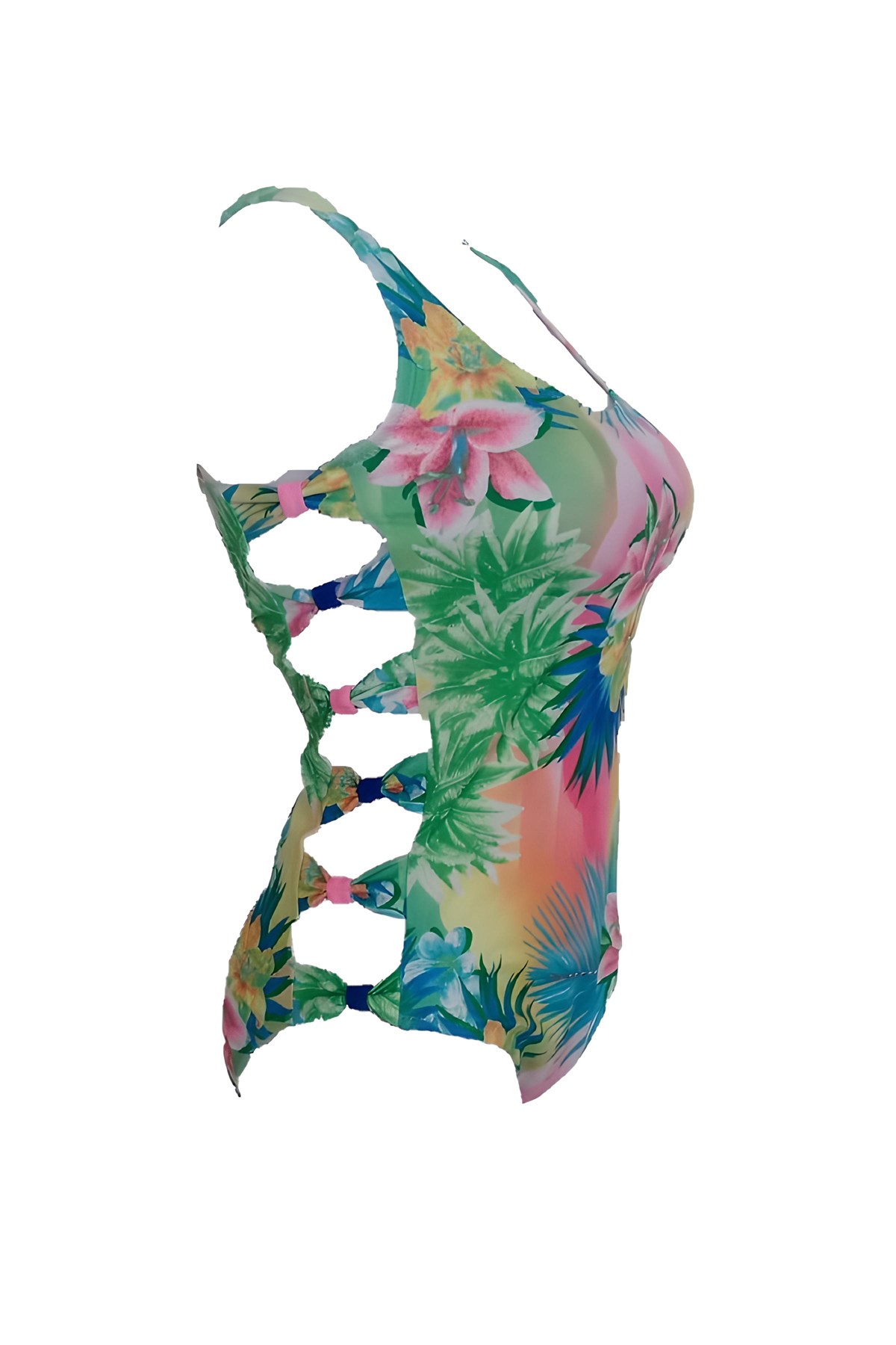 Dagi Kadın Çiçek Desenli Yan Dekolteli Yeşil Mayo