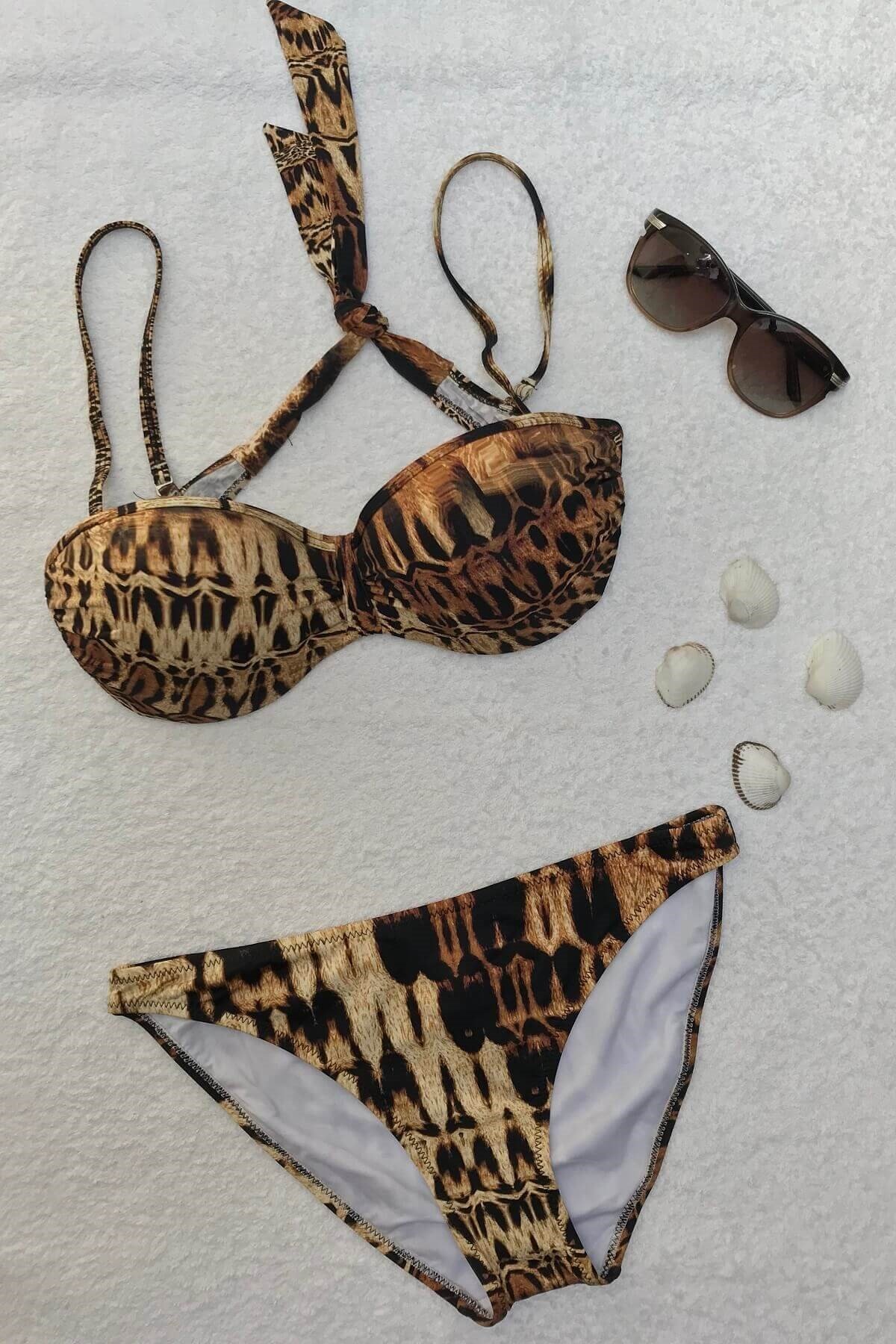 Dagi Straplez Destekli Push-Up Leopar Bikini Takımı