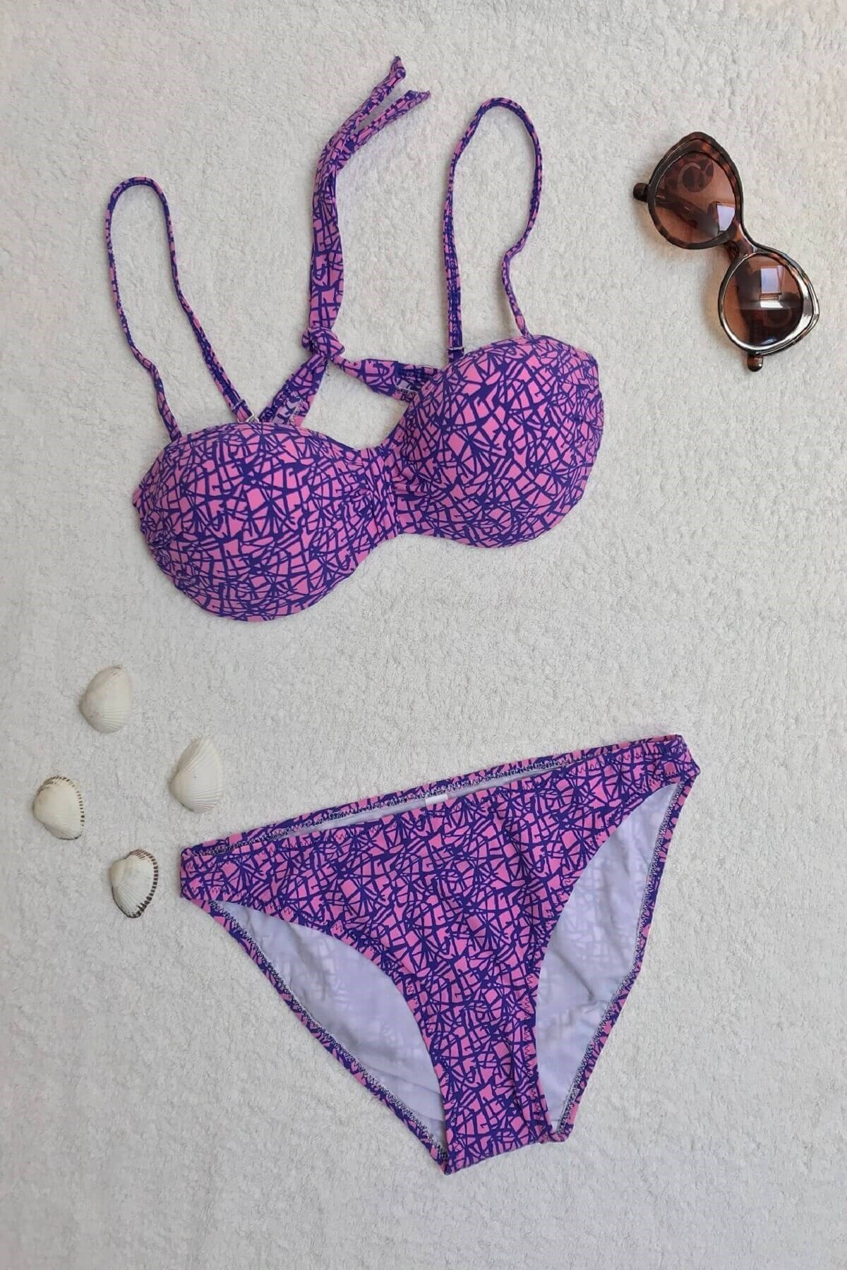 Dagi Straplez Destekli Push-Up Mor Bikini Takımı