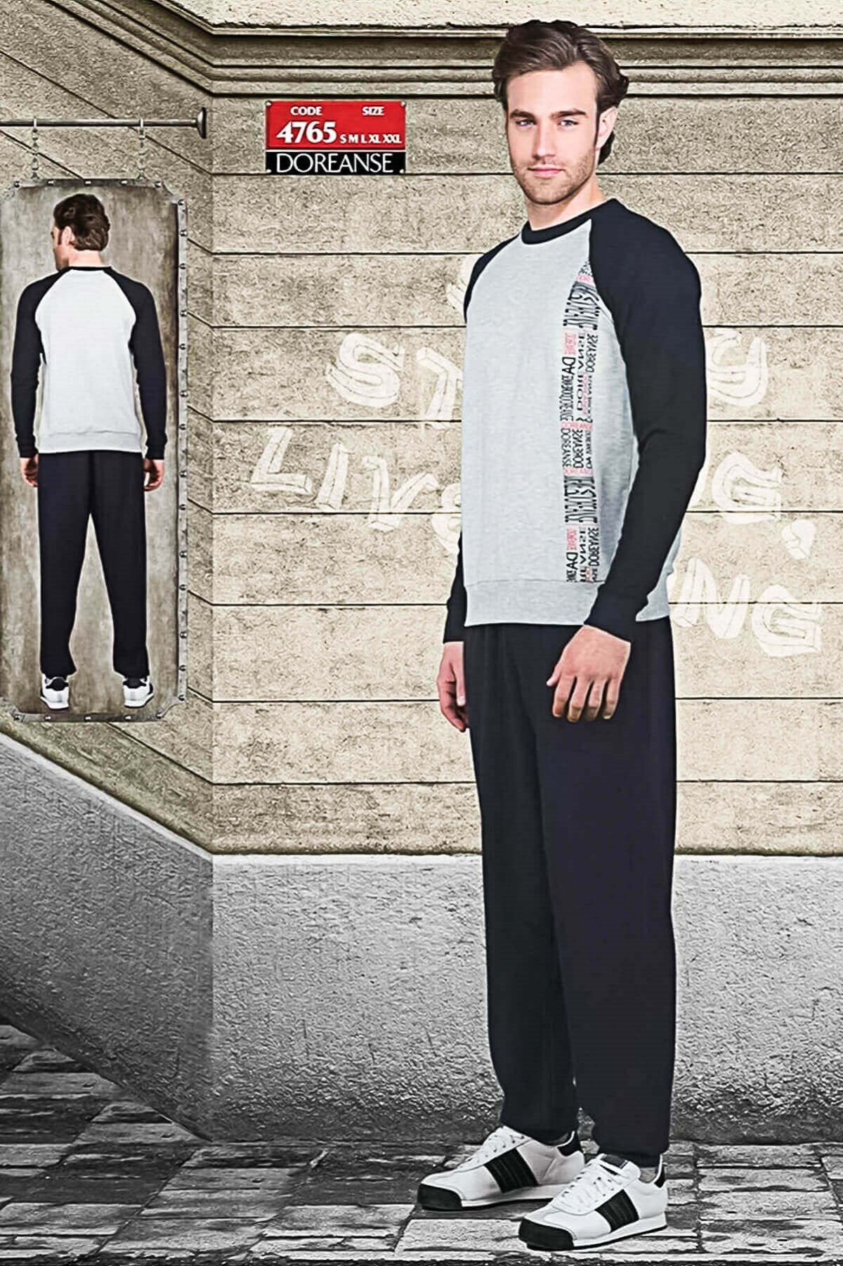 Doreanse Erkek Uzun Kol Yuvarlak Yaka Eşofman Takımı Gri 4765