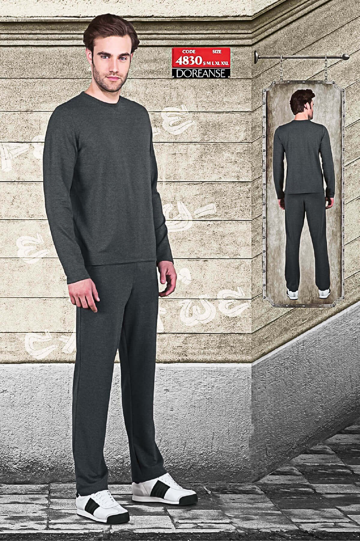 Doreanse Erkek Uzun Kol Yuvarlak Yaka Eşofman Takımı Antrasit 4830