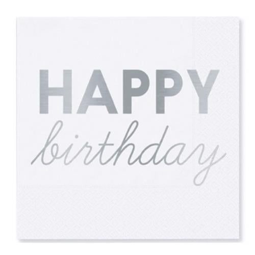 Gümüş Happy Birthday Baskılı Peçete