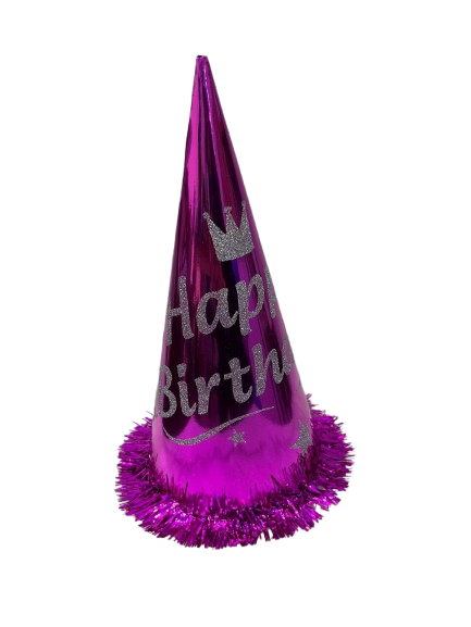 Happy Bırthday Simli Baskılı Fuşya Şapka