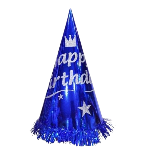 Happy Bırthday Simli Baskılı Mavi Şapka