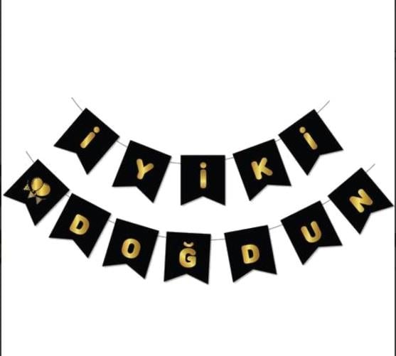 İyi ki Doğdun Banner Süs 180cm Gold Yaldızlı Siyah
