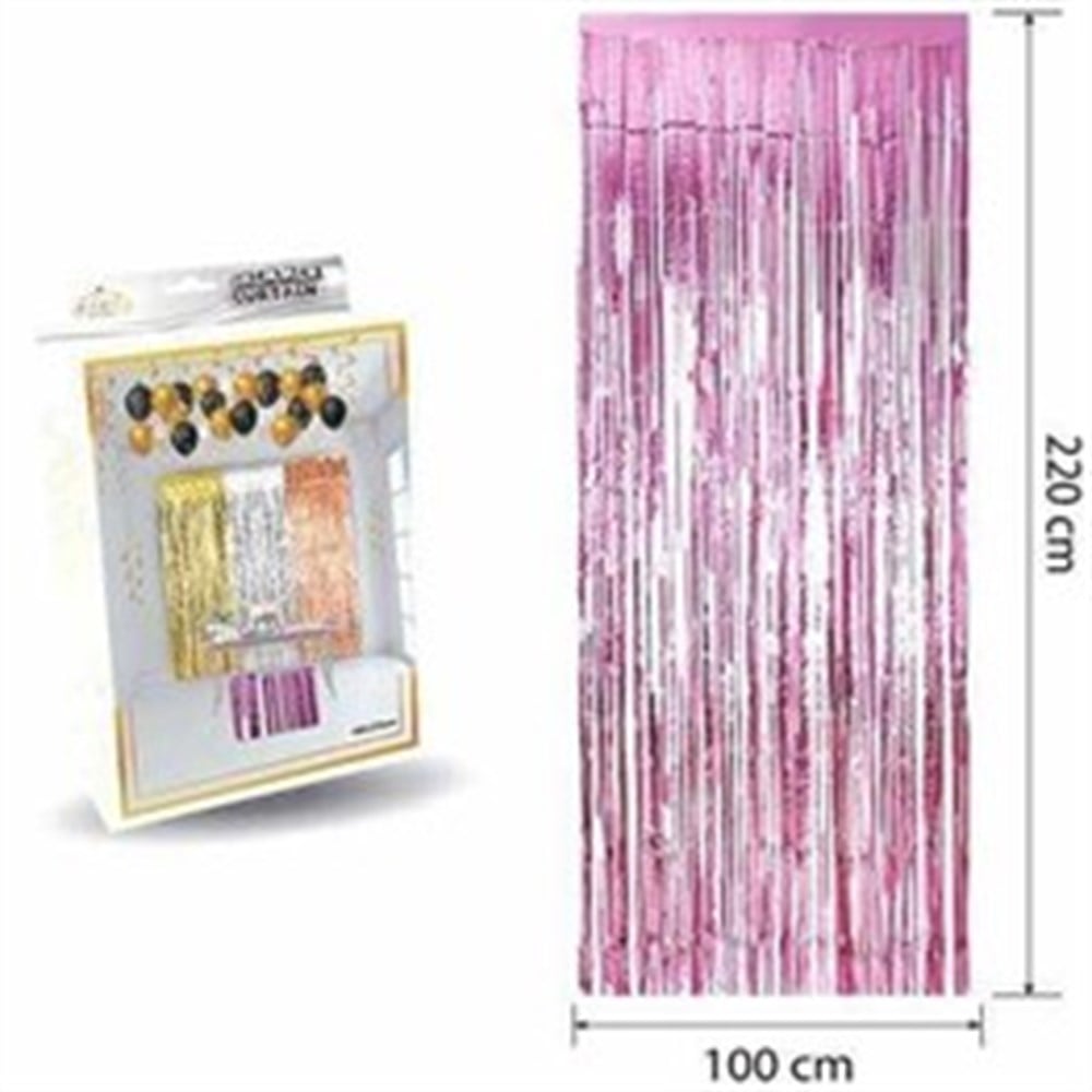 Parlak Püsküllü Kapı Perdesi Arka Fon 90cmx200cm Pembe
