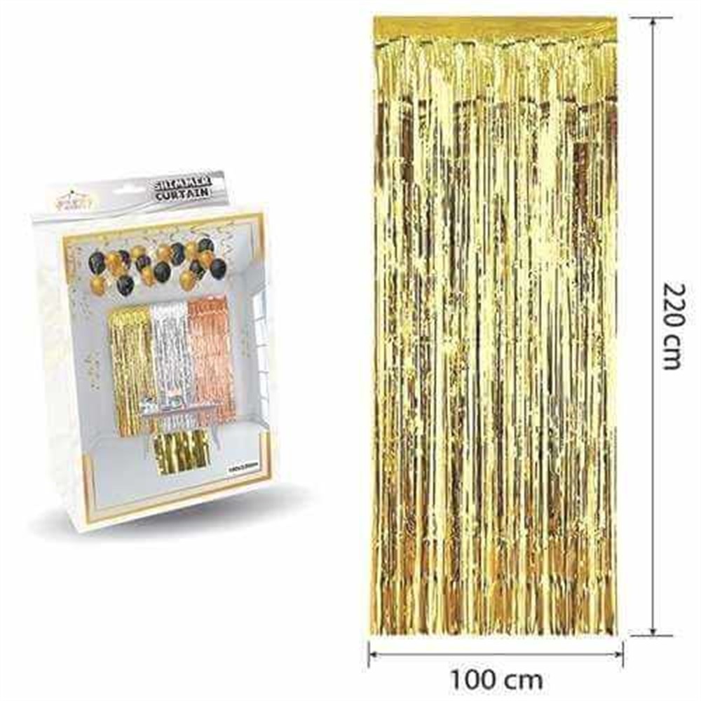 Parlak Püsküllü Perde Metalize Arka Fon 90cmx200cm Gold