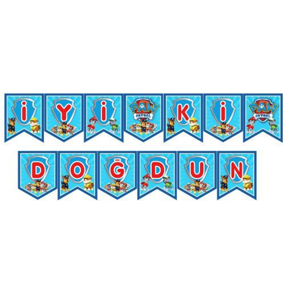 Paw Patrol Temalı İyi ki Doğdun Zigzag Banner Kağıt Süs