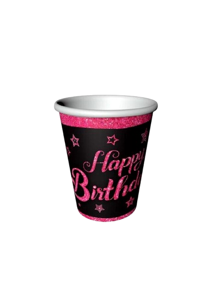 Pembe Happy Birthday Yazılı Karton Bardak 8 Adet
