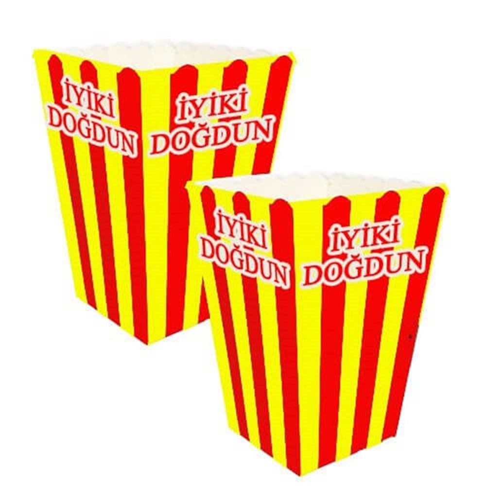 Pop Corn Mısır Kutusu Sarı Kırmızı 8 Adet