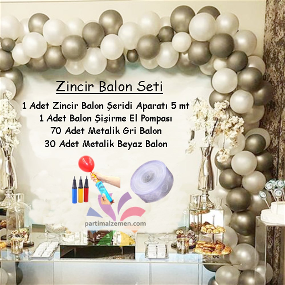 Beyaz Gri Zincir Balon Seti