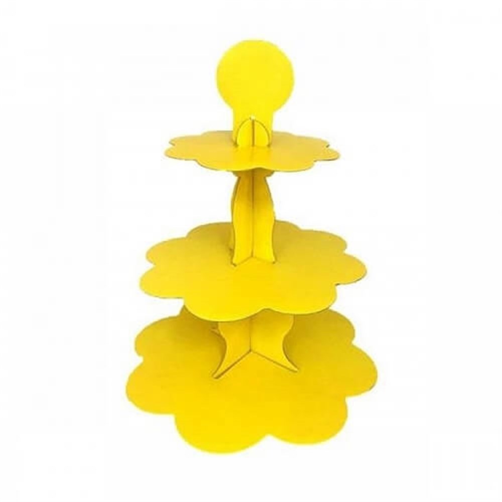 Cupcake Standı Sarı Renk 3 Katlı