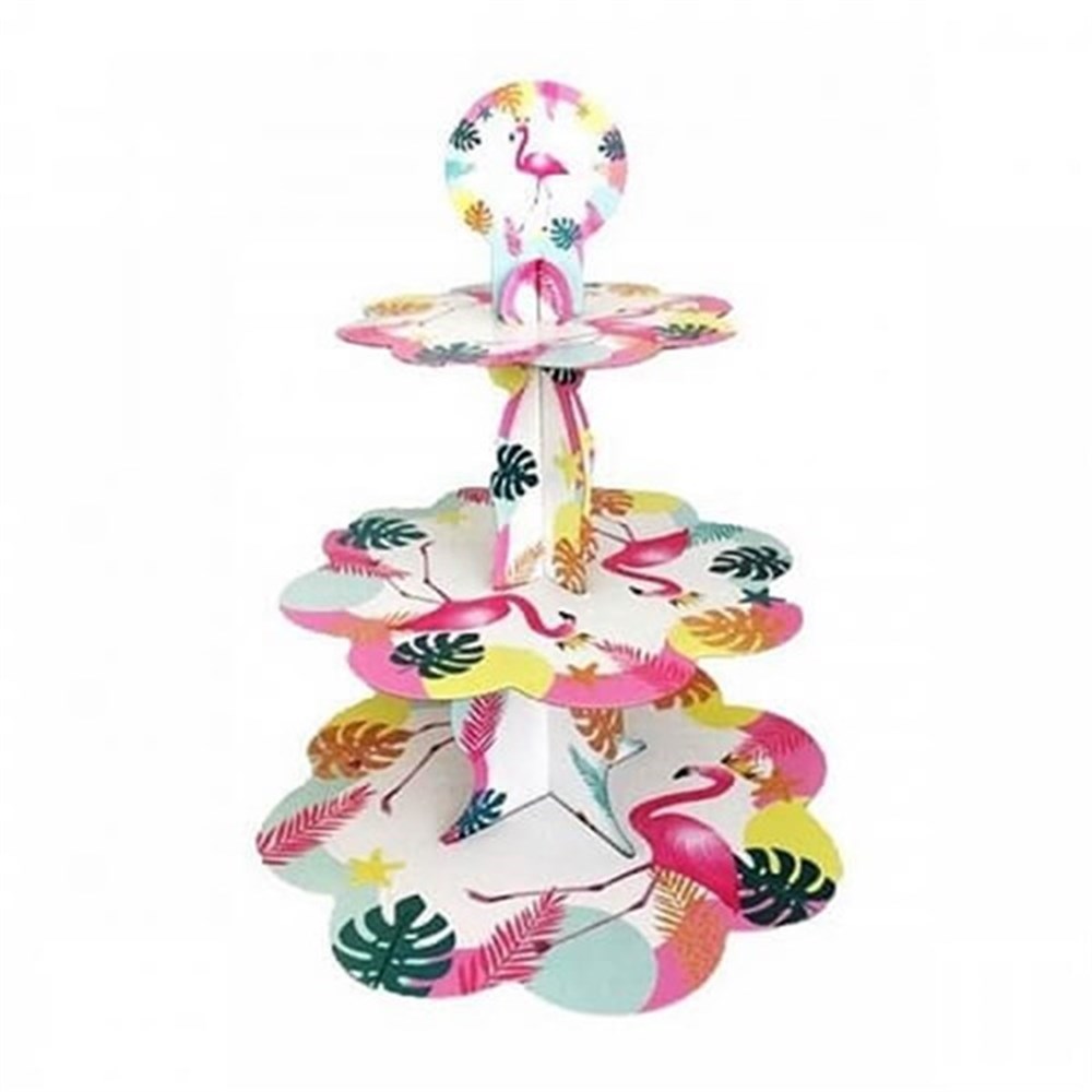 Flamingo Temalı Karton Cupcake Standı 3 Katlı