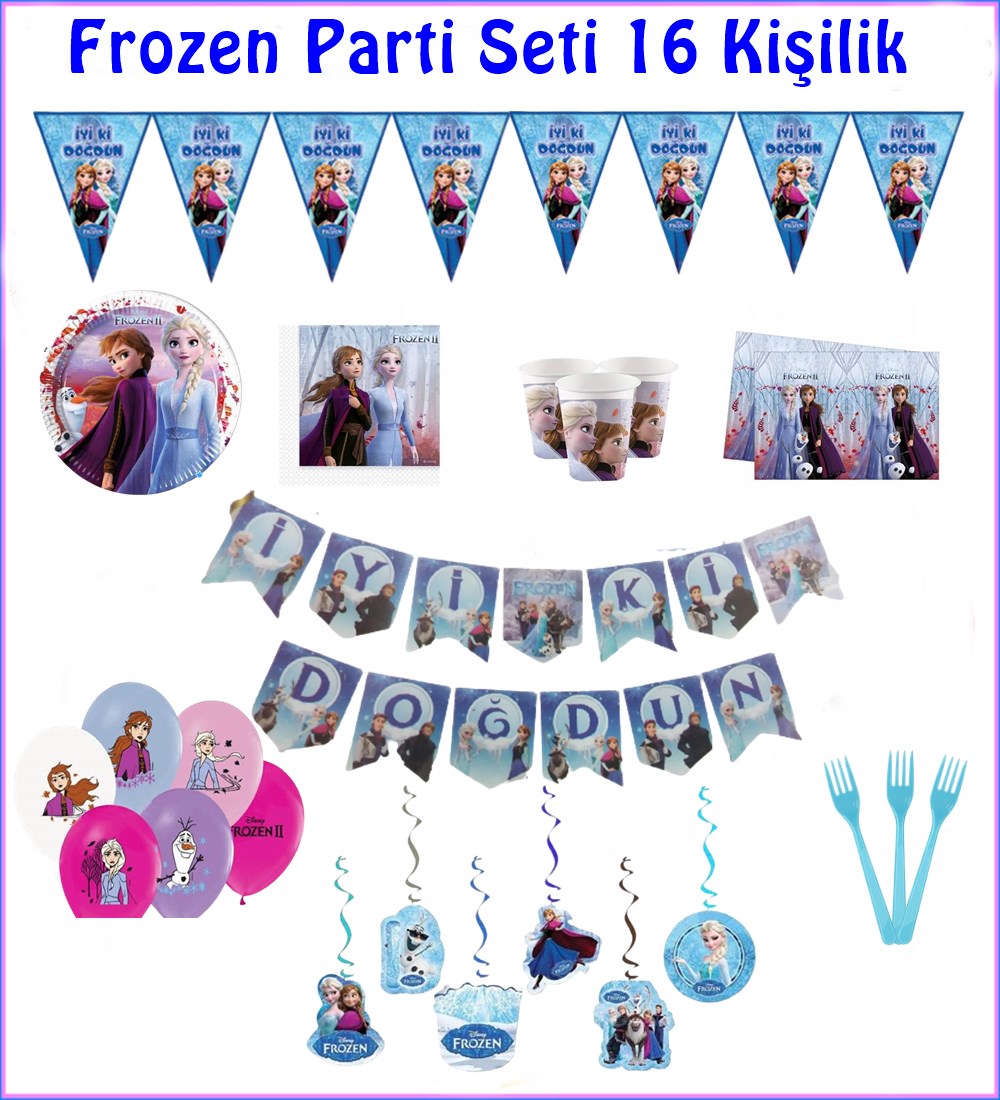 Frozen Karlar Ülkesi Parti Seti 16 Kişilik|Elsa Parti Malzemeleri