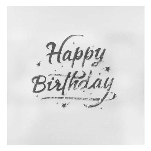 Gümüş Happy Birthday Yazılı Peçete