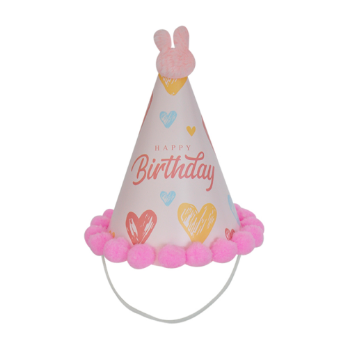 Happy Bırthday Parti Şapka Pembe Ponponlu