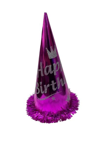Happy Bırthday Simli Baskılı Fuşya Şapka