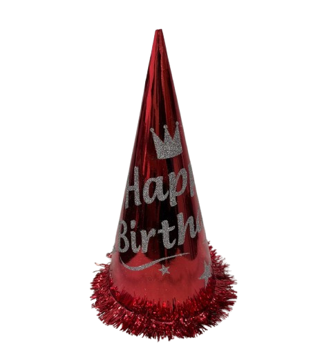 Happy Bırthday Simli Baskılı Kırmızı Şapka