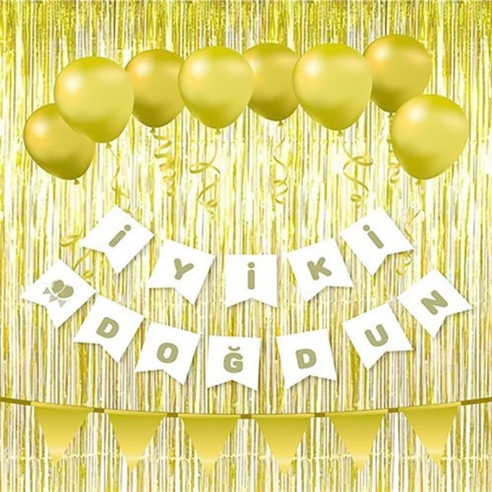 İyi ki Doğdun Kağıt Banner Süs 180cm Gold Yaldızlı Beyaz