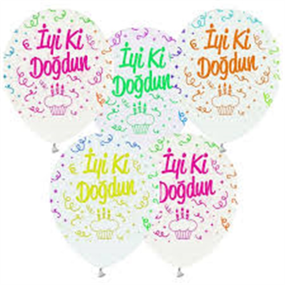 İyi ki Doğdun Renkli Baskılı Beyaz Lateks Balon 10 Adet
