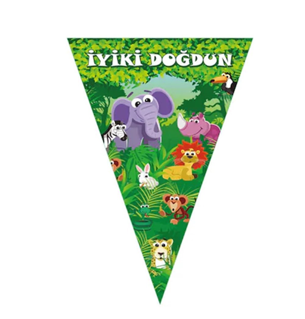 iyiki Doğdun Safari Sevimli Hayvanlar Üçgen Flama 2 Mt.