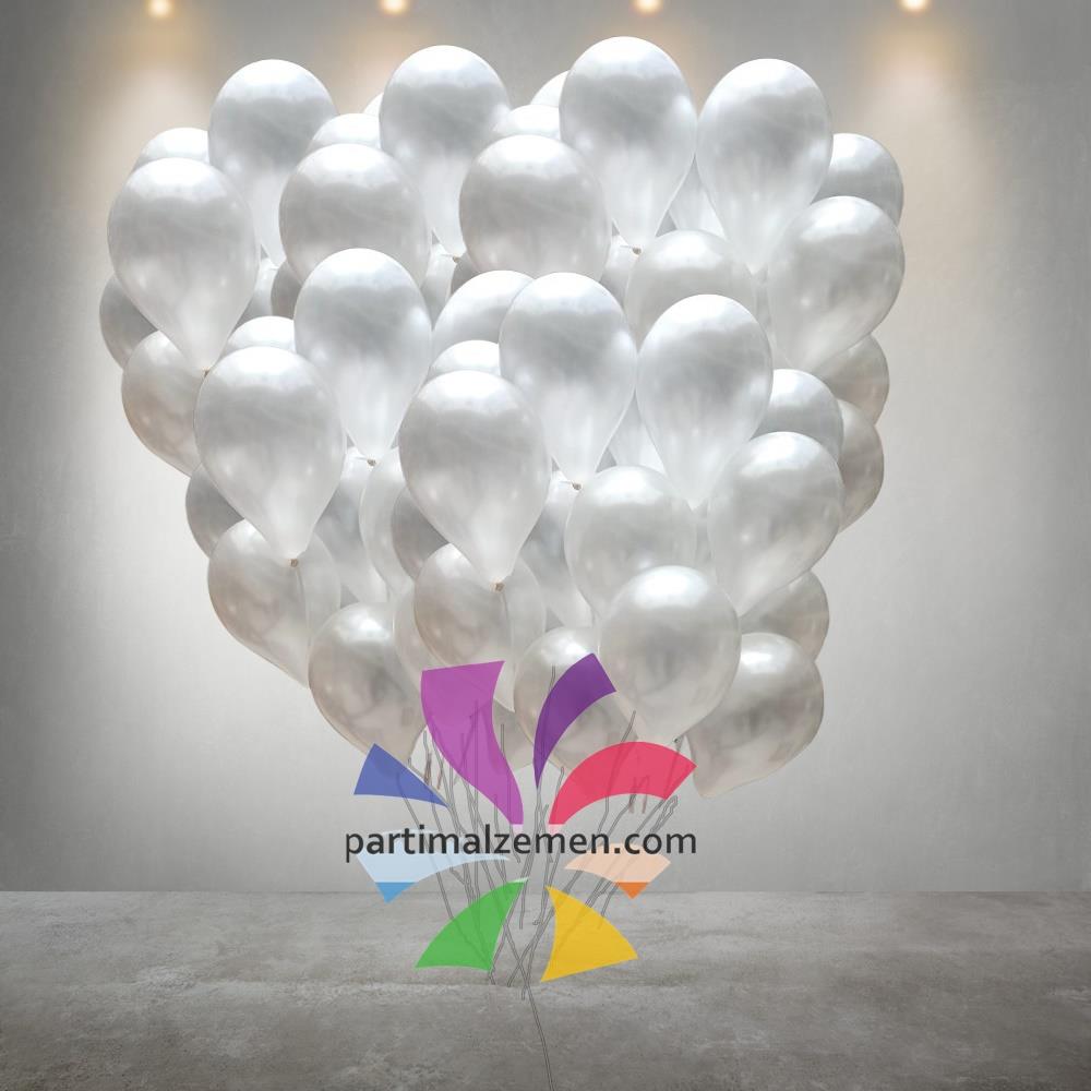 Metalik Beyaz Uçan Balon Demeti 50 Adet / Teslimat Dahil