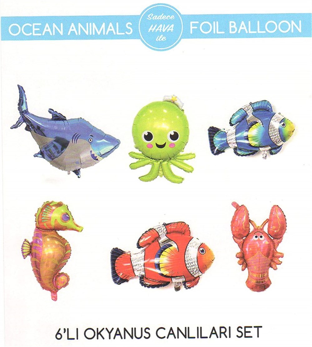 Okyanus Deniz Canlıları Folyo Balon Set 6lı 20cm
