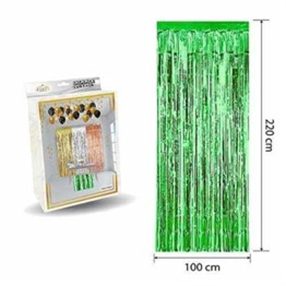 Parlak Püsküllü Perde Metalize Arka Fon 90cmx200cm Yeşil