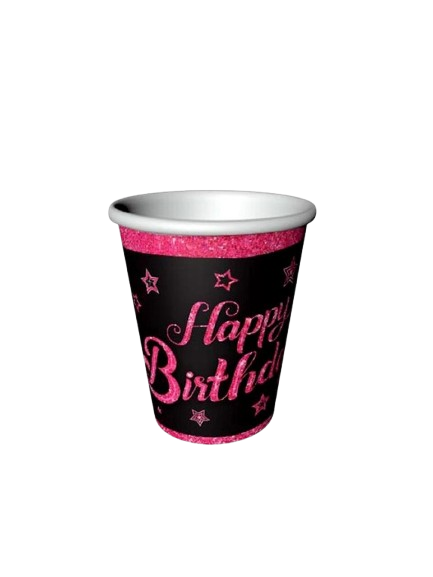 Pembe Happy Birthday Yazılı Karton Bardak 8 Adet
