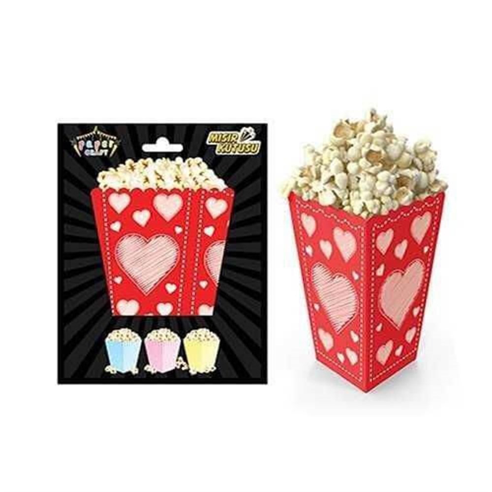 Popcorn Mısır Kutusu Kırmızı Kalp