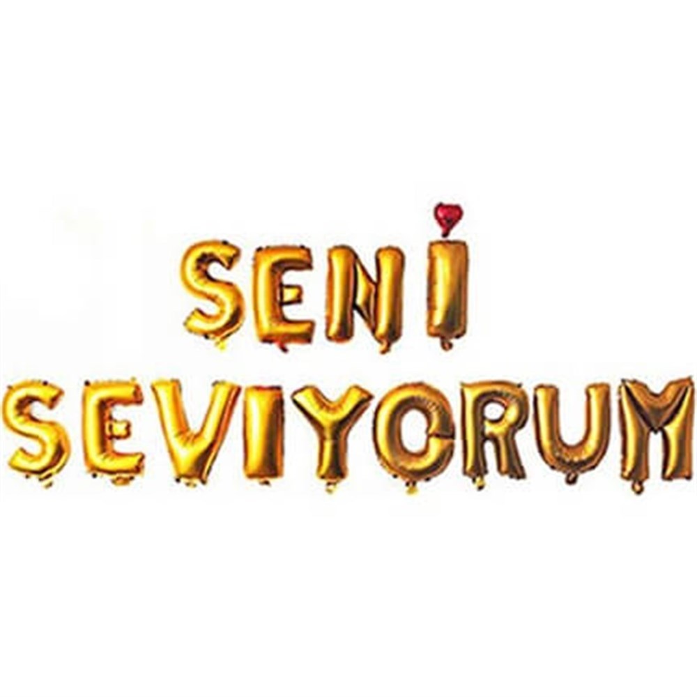 Seni Seviyorum Folyo Balon Harf Seti Gold 35 cm