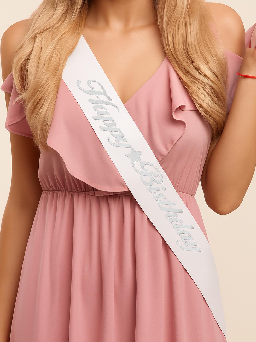 Happy Birthday Kuşak Doğum Günü Kuşak Beyaz - Gümüş