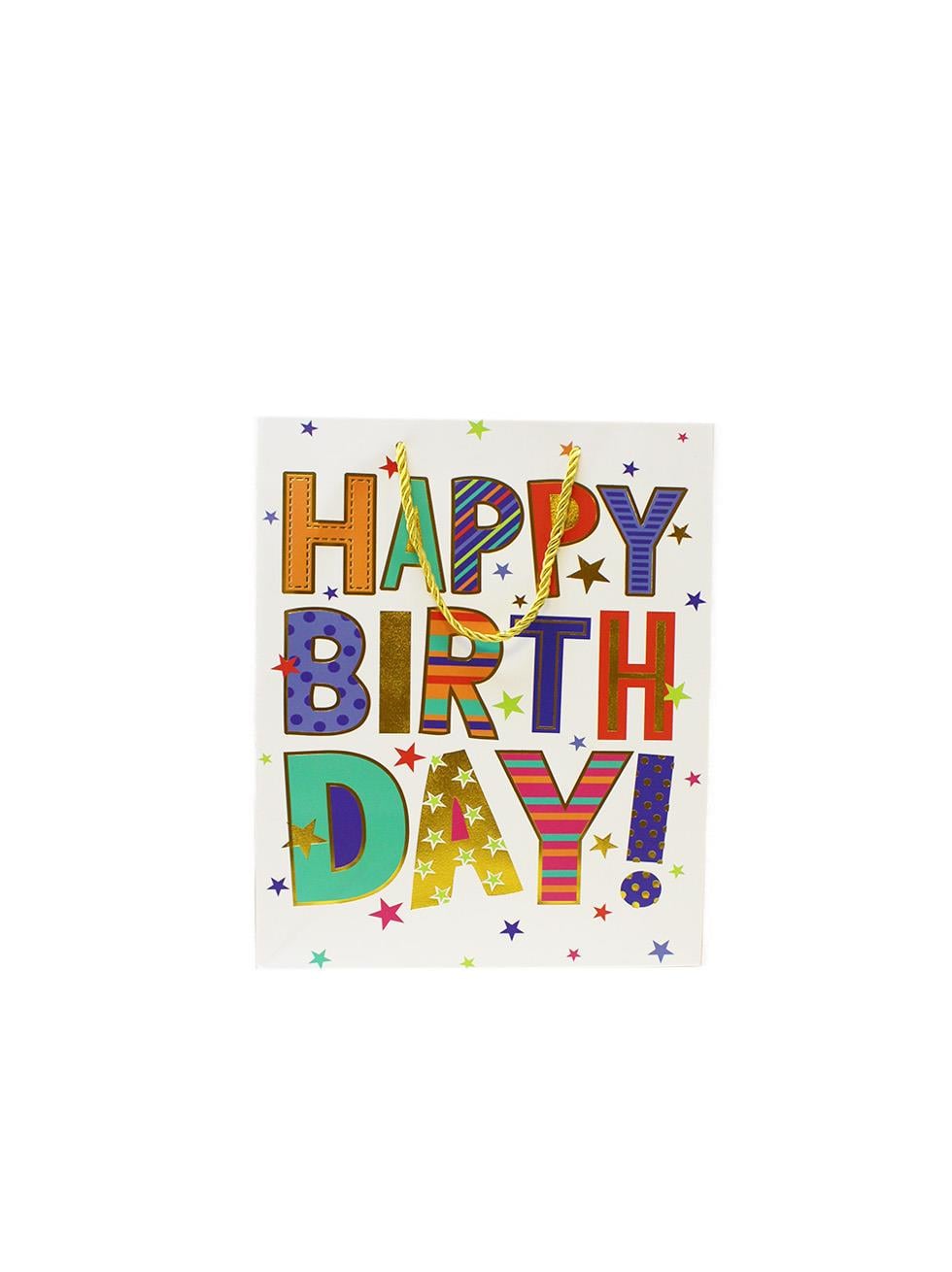 Karton Çanta Happy Birthday Yazılı Alışveriş Çantası Hediye Çantası Beyaz 33 cm