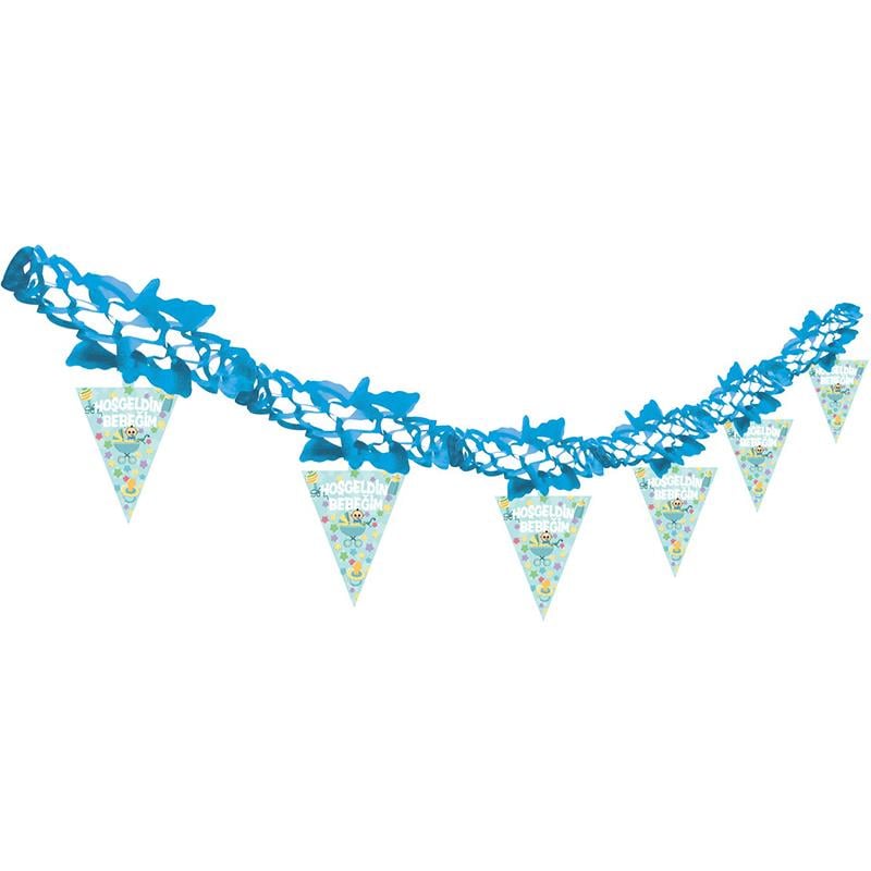 Hoş Geldin Bebeğim Kağıt Zincir Asılabilir Süs Mavi 24lü