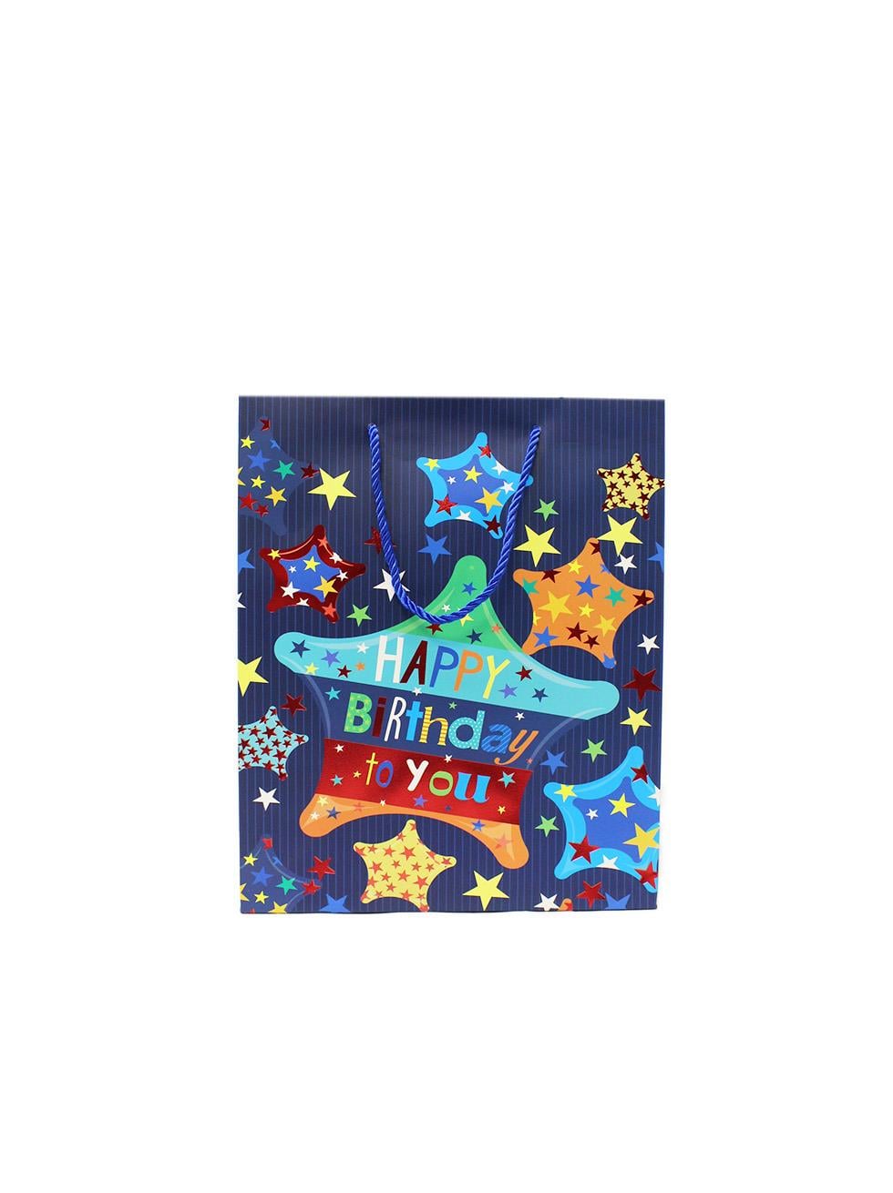 Karton Çanta Happy Birthday Yazılı Alışveriş Çantası Hediye Çantası Lacivert 33 cm