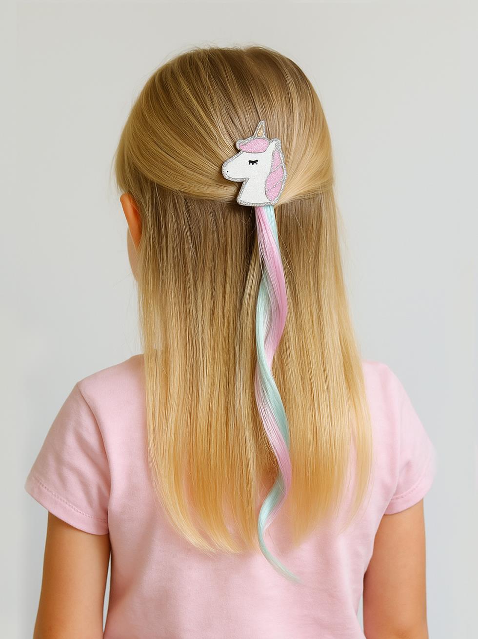 Kız Çocuk Takma Saç Unicorn Figürlü Tokalı Saç Postiş