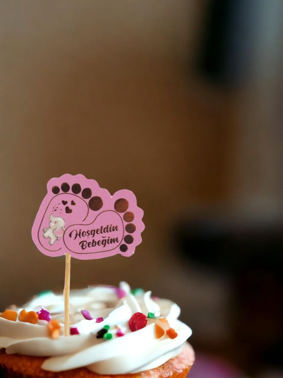 Hoşgeldin Bebeğim Kürdan Cupcake Kürdanı Pasta Süsü Pembe