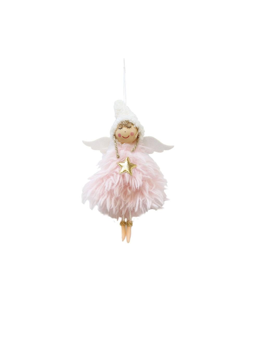 Yılbaşı Ağaç Süsü Melek Kanatlı Peri Kızı Asılabilir Dekoratif Süs Pembe 18 cm