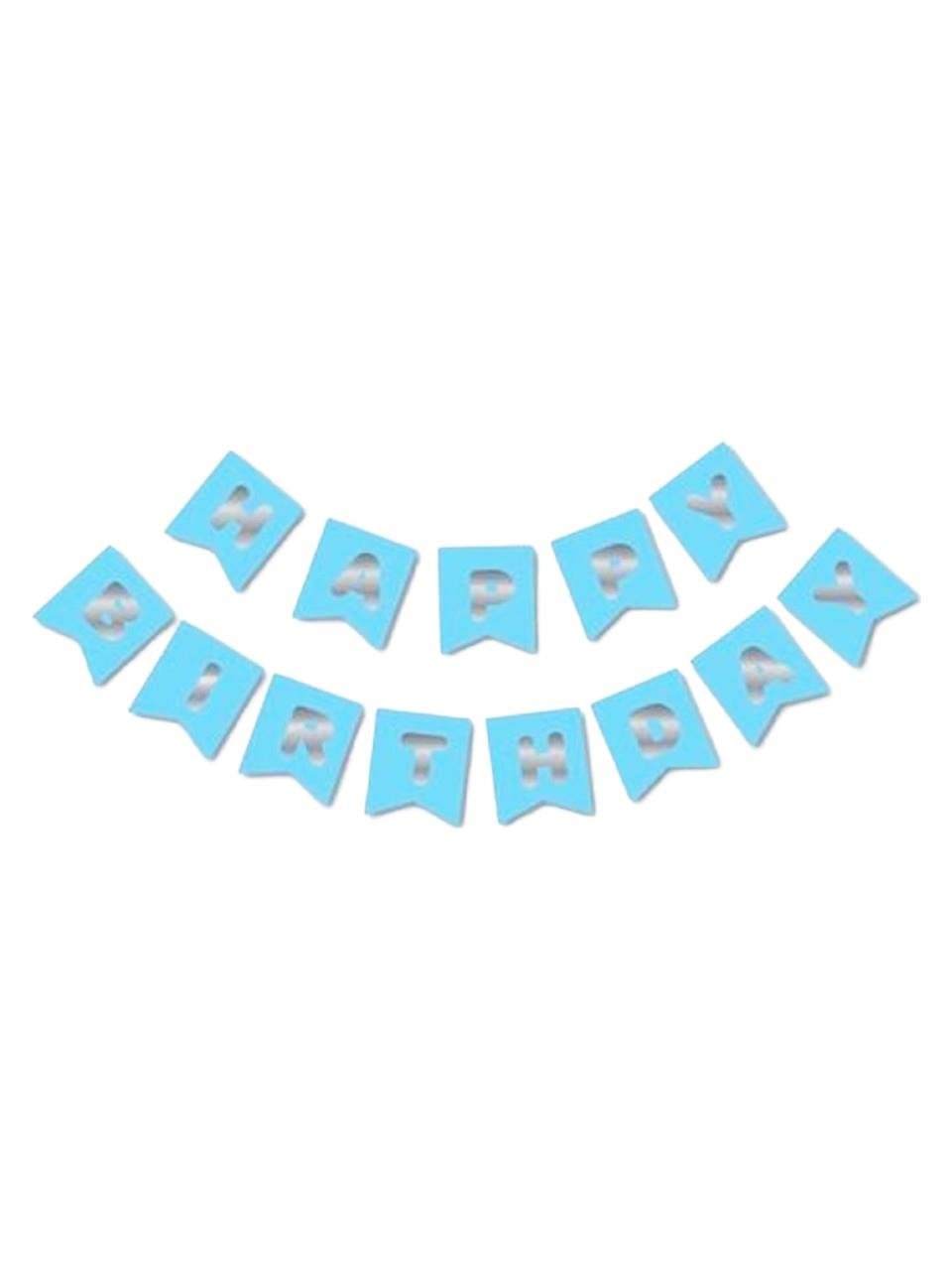 Happy Birthday Yazı Doğum Günü Banner Mavi Gümüş