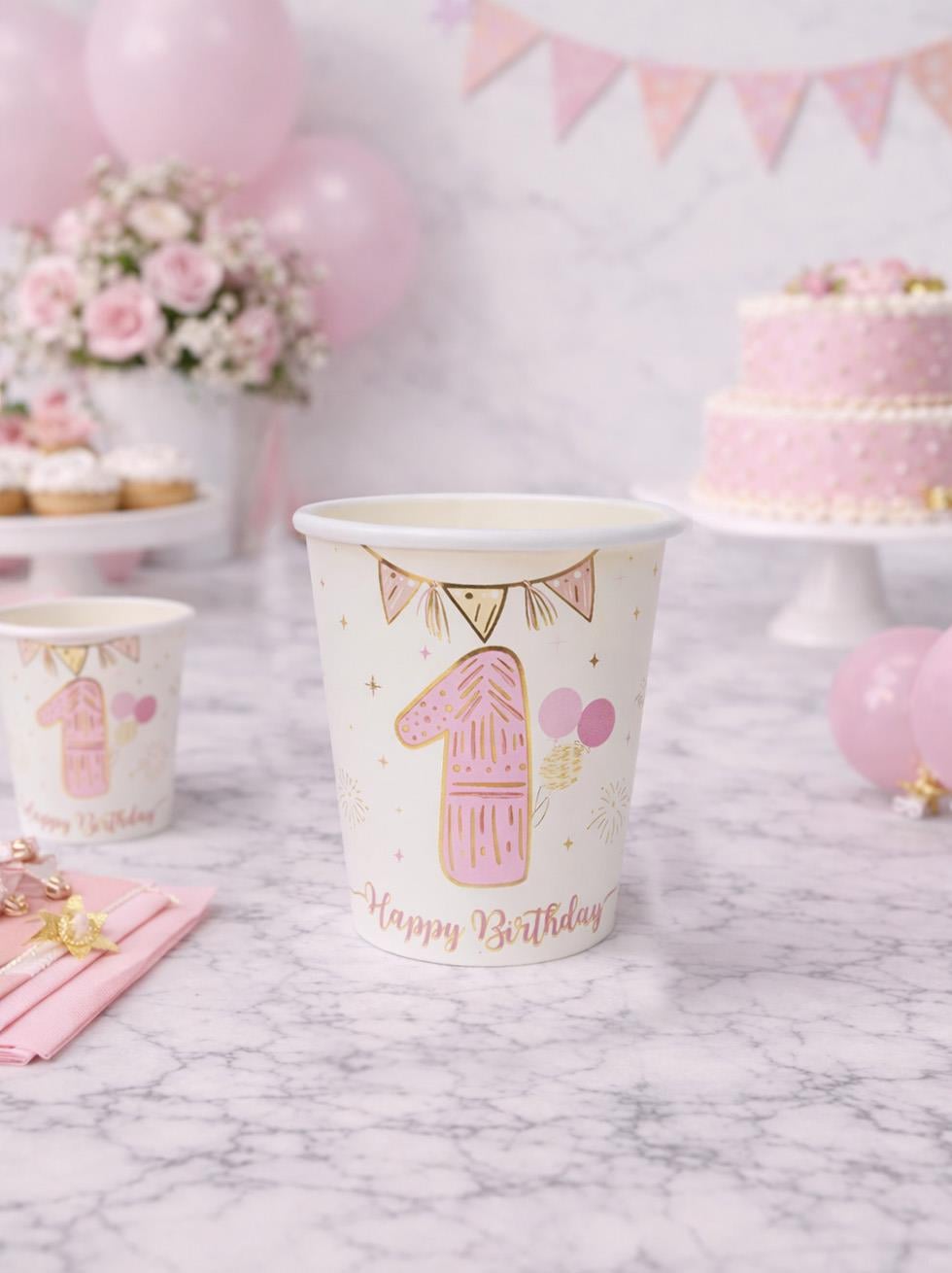 1 Yaş Bardak Pembe-Gold 6Lı