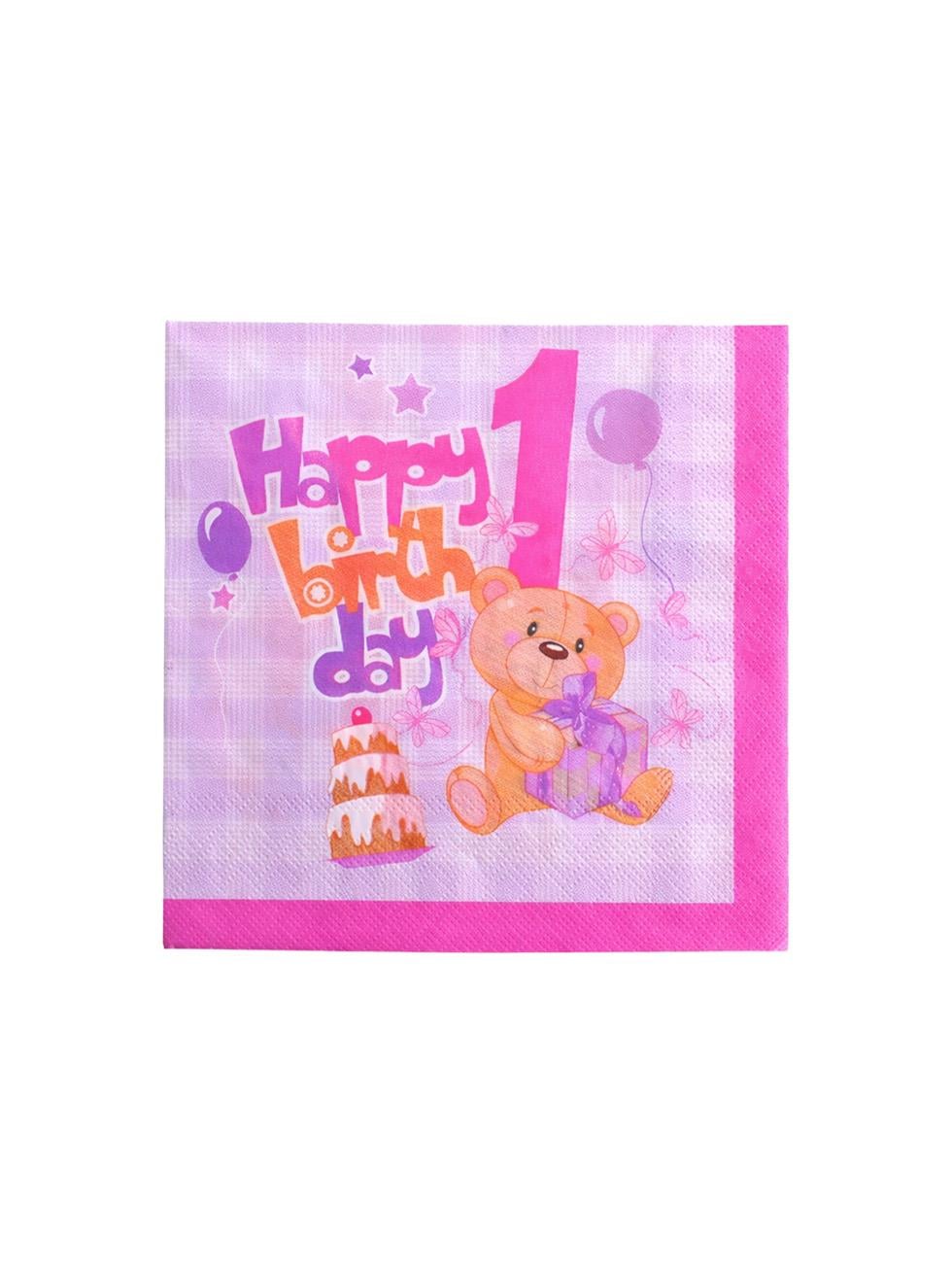 1 Yaş Peçete Happy Birthday Yazılı Kız Çocuk Peçete Pembe